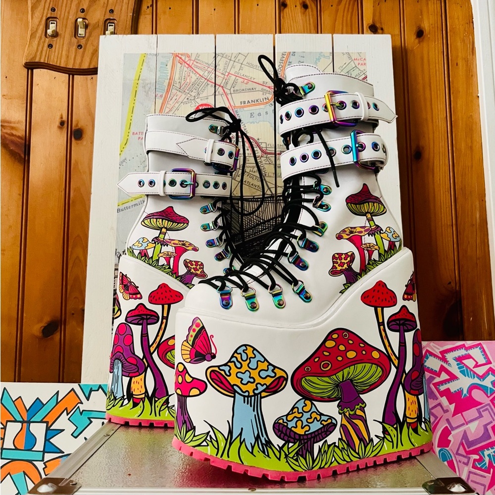 BNWT!! Current Mood Colorful Mushroom Mega Platform Boots - Picture 5 of 11